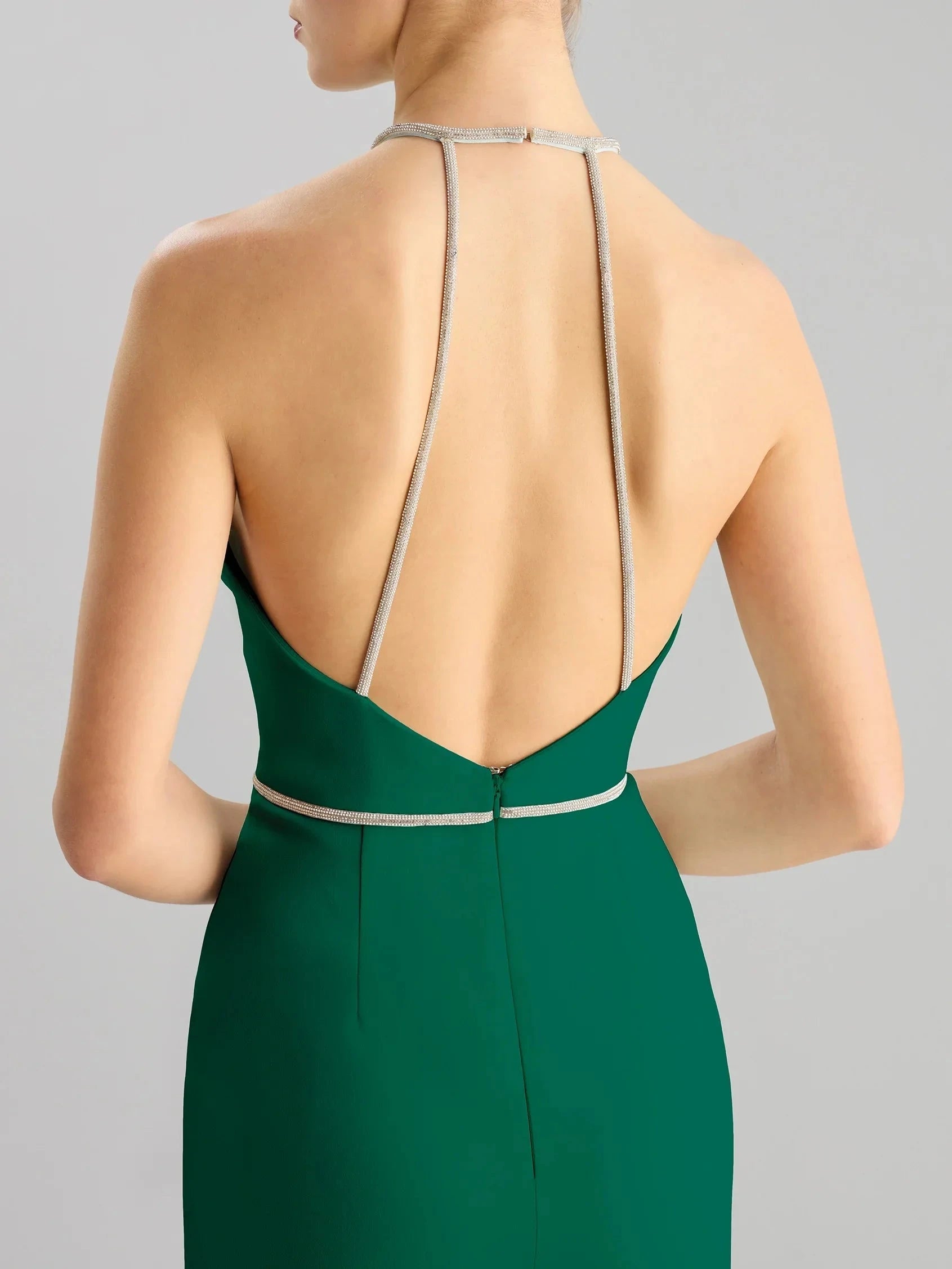 Emerald Green Halter Neck Maxi Dress with Crystal Belt Sheath party dress in crepe Bridesmaid Dresses by YiHuiw