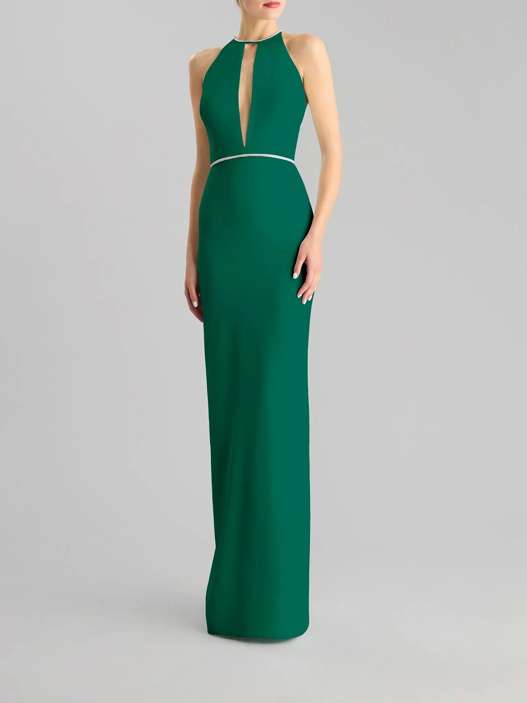 Emerald Green Halter Neck Maxi Dress with Crystal Belt Sheath party dress in crepe Bridesmaid Dresses by YiHuiw