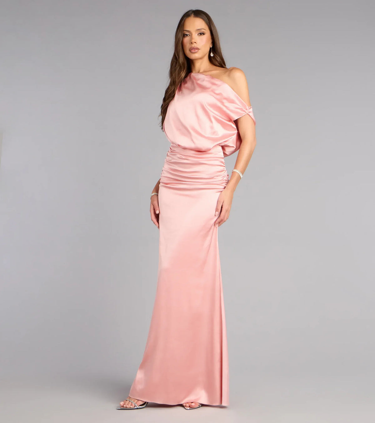 Mermaid Off-Shoulder Satin Draped Floor-Length Wedding Dress - Yihuiw by Yihuiw