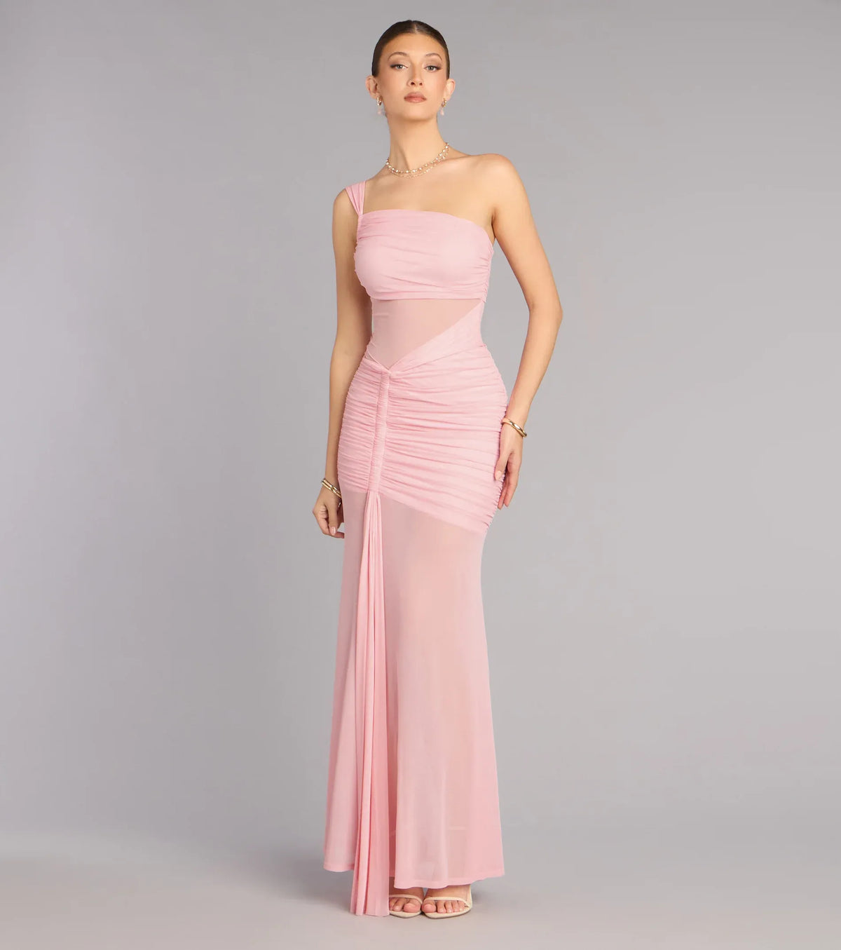 Mermaid One-Shoulder Mesh Ruched Floor-Length Wedding Dress - Yihuiw by Yihuiw