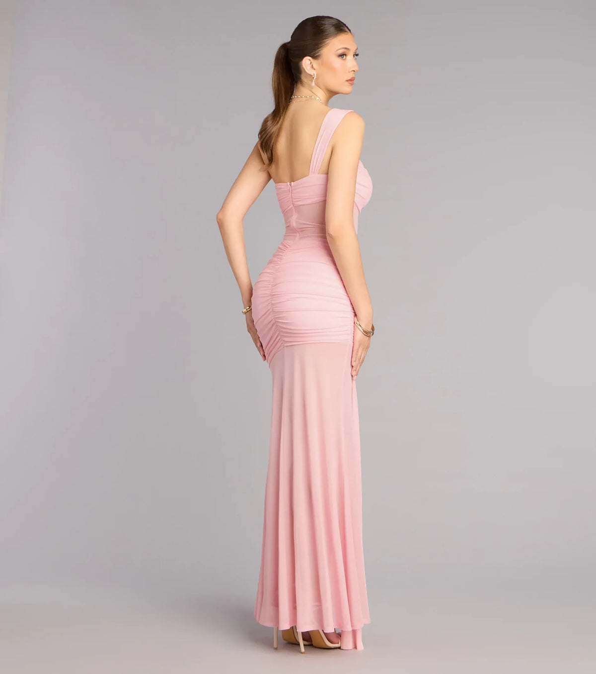 Mermaid One-Shoulder Mesh Ruched Floor-Length Wedding Dress - Yihuiw by Yihuiw