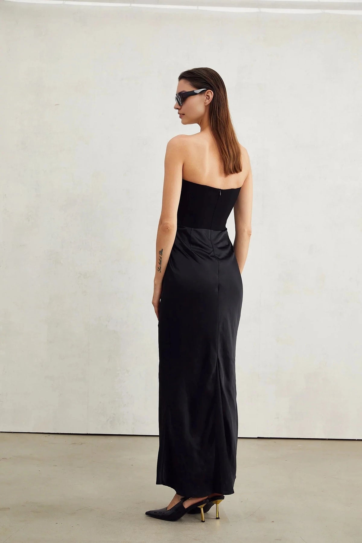 Black Strapless Maxi Dress with Crystal Embellished Bodice Aurore Crystal Embellished Maxi Dress Evening Dress by YiHuiw