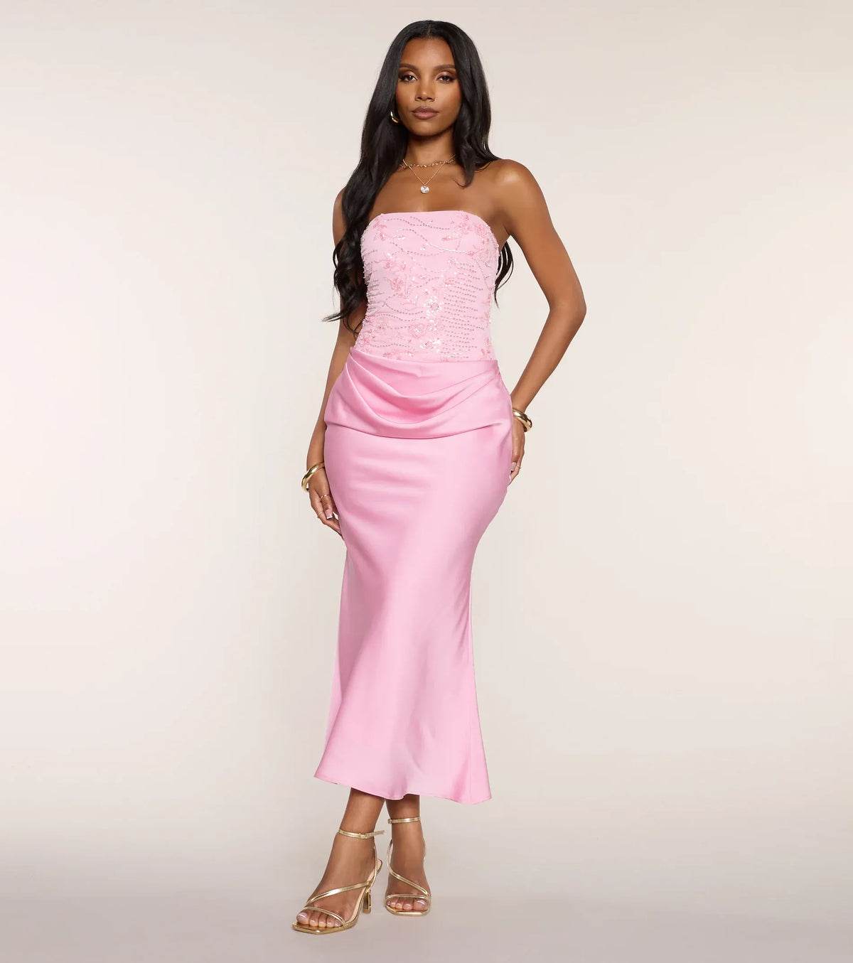 Strapless Satin Draped Midi Wedding Dress - Yihuiw by Yihuiw