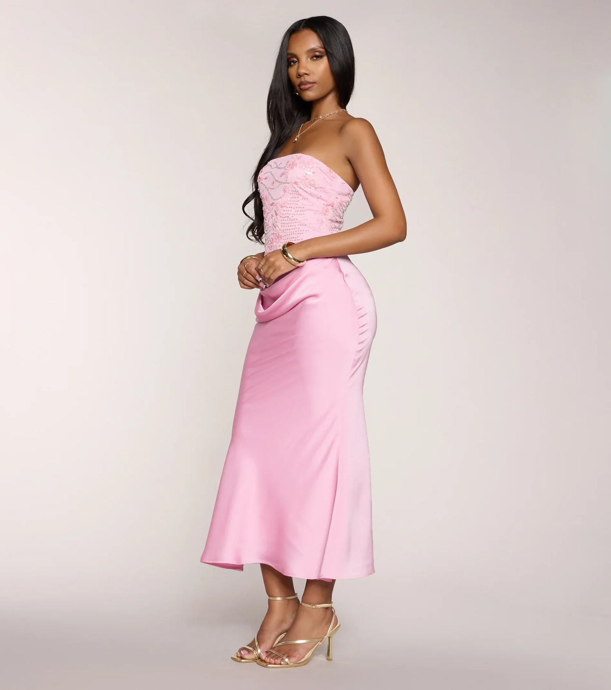 Strapless Satin Draped Midi Wedding Dress - Yihuiw by Yihuiw