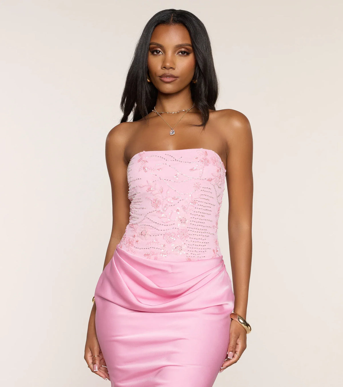 Strapless Satin Draped Midi Wedding Dress - Yihuiw by Yihuiw
