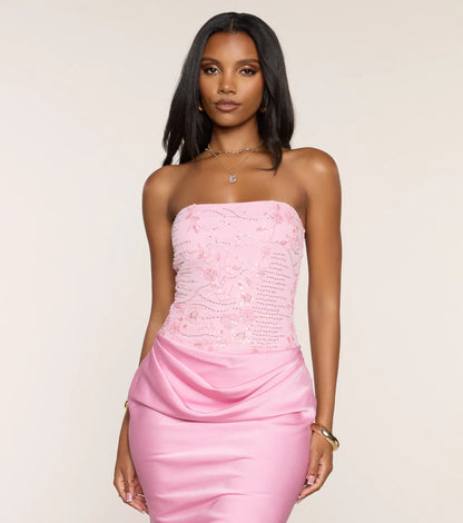 Strapless Satin Draped Midi Wedding Dress - Yihuiw by Yihuiw