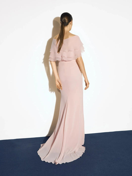 Strapless Maxi Dress with Ruffled Cape Back Mermaid chiffon party dress Mother of the Bride Dresses by YiHuiw