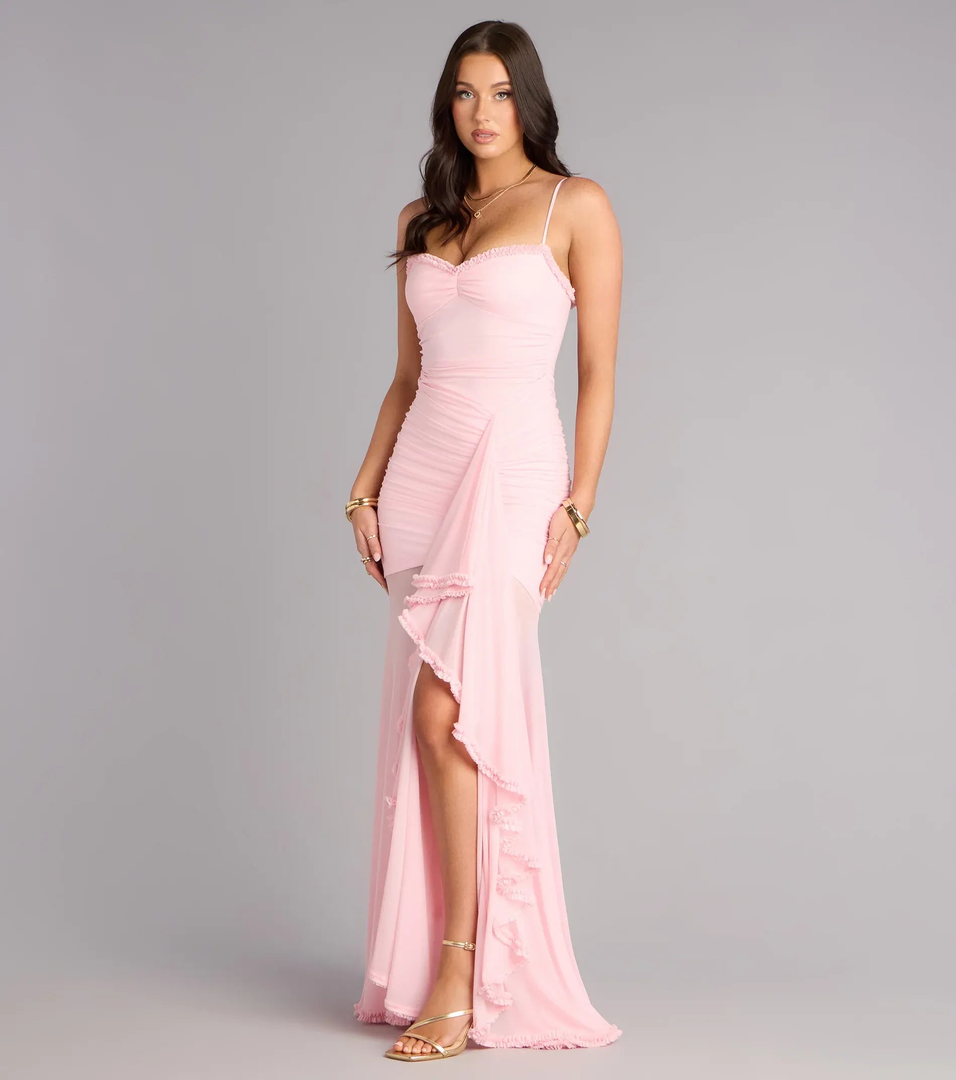 Mermaid Spaghetti Strap Mesh High Slit Floor-Length Wedding Dress - Yihuiw by Yihuiw