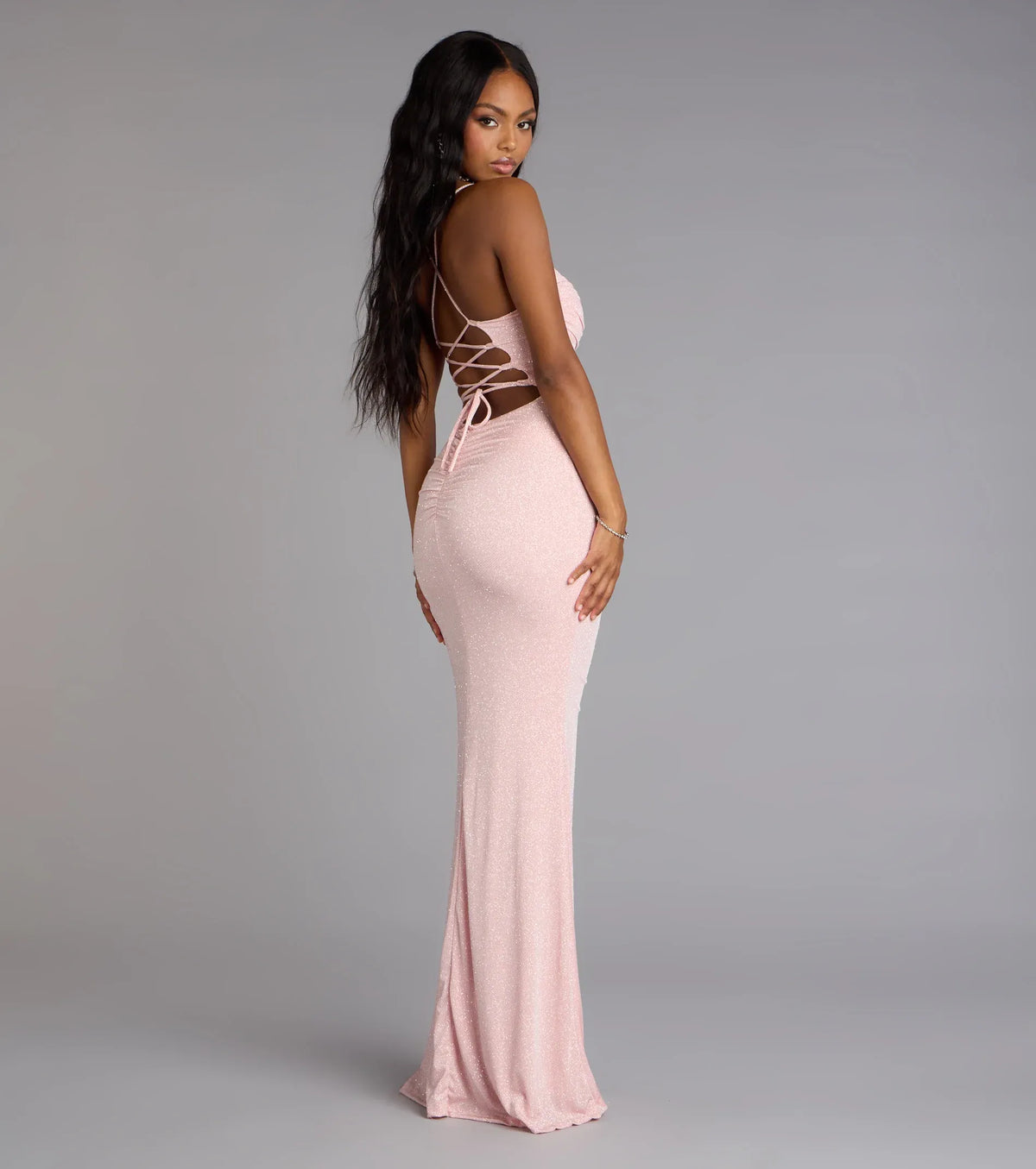 Mermaid Spaghetti Strap Lace Lace-Up Back High Slit Floor-Length Wedding Dress - Yihuiw by Yihuiw