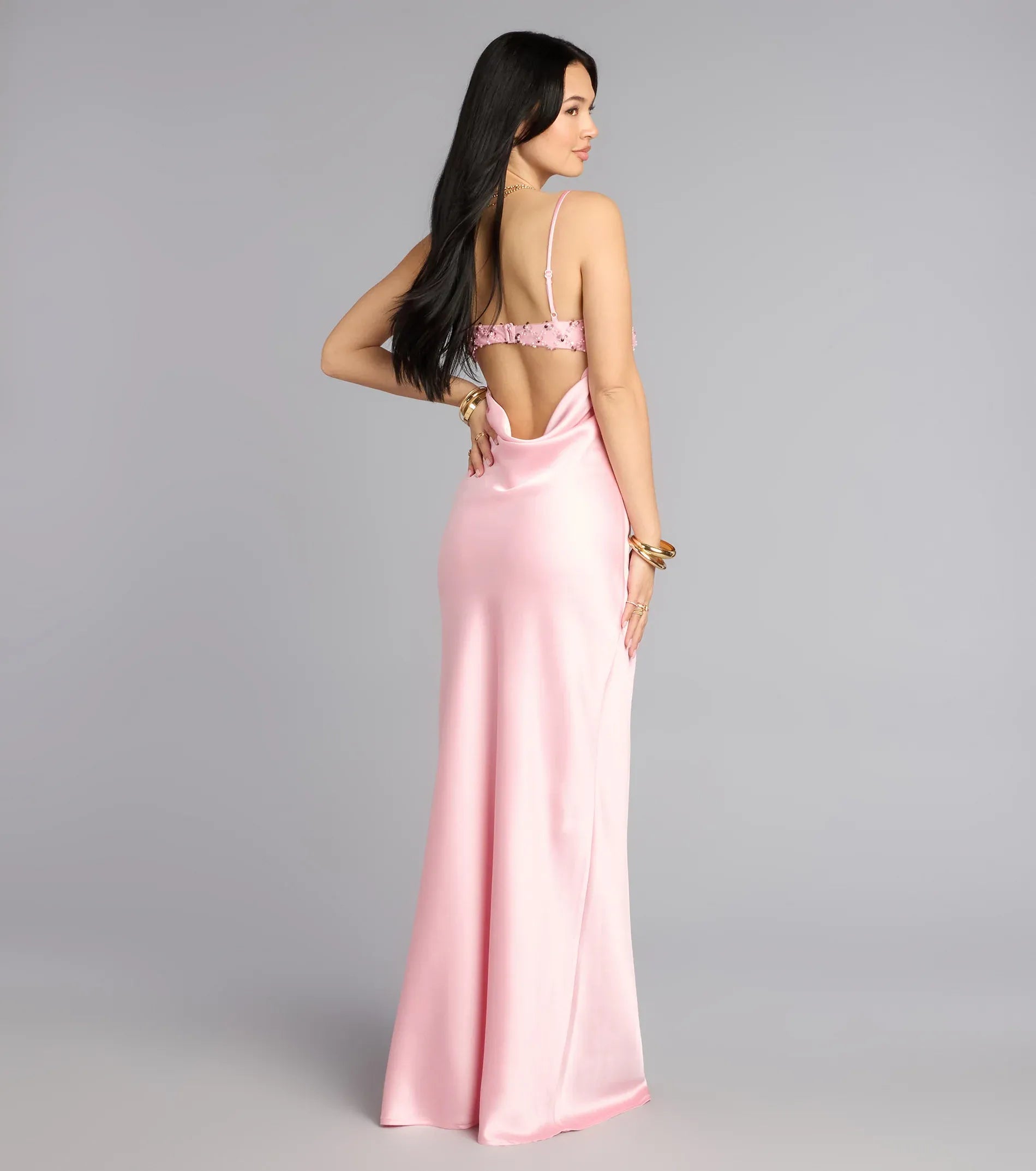 Mermaid Spaghetti Strap Satin Open Back Floor-Length Wedding Dress - Yihuiw by Yihuiw