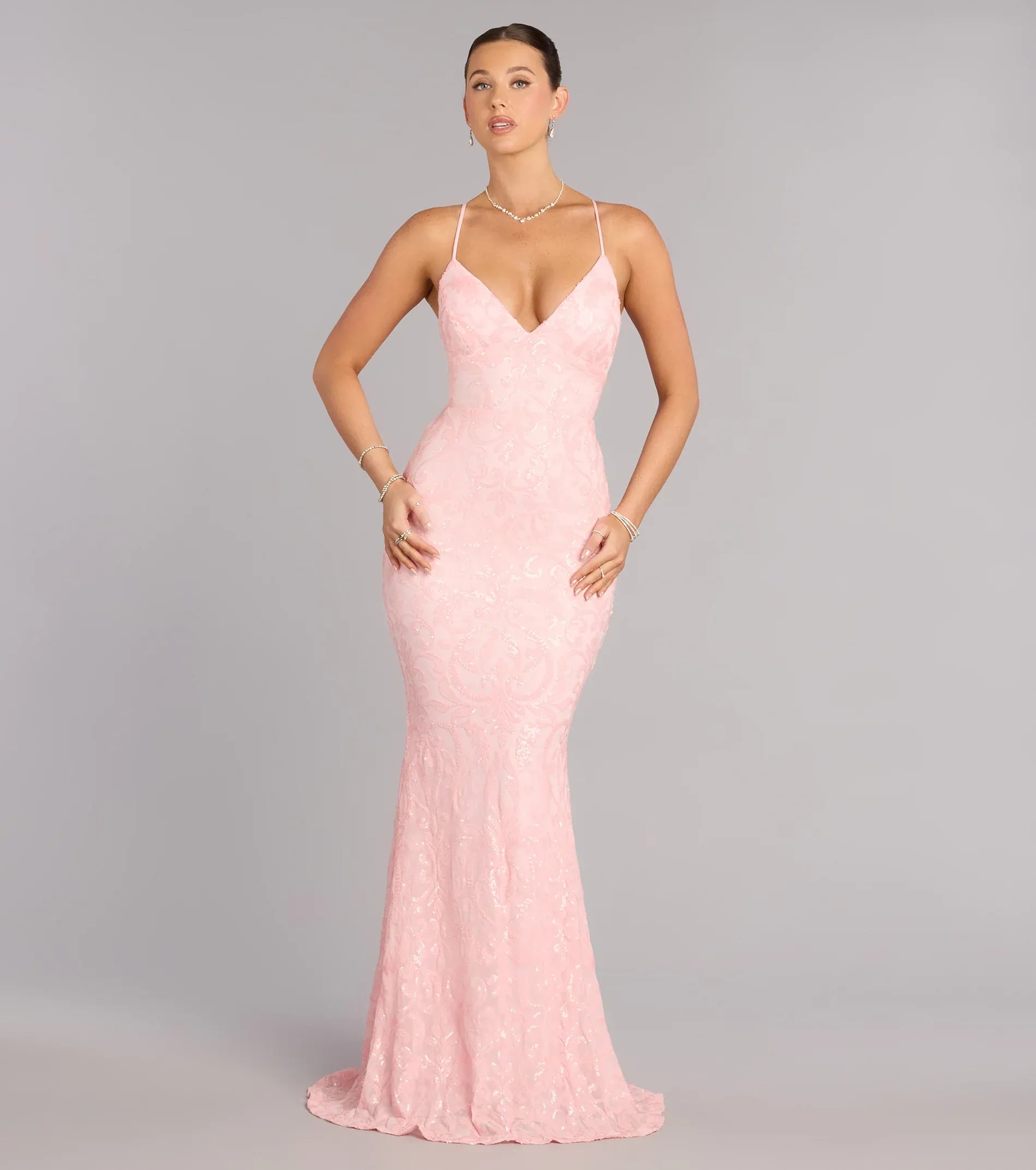 Mermaid Spaghetti Strap Lace Lace-Up Back Floor-Length Wedding Dress - Yihuiw by Yihuiw