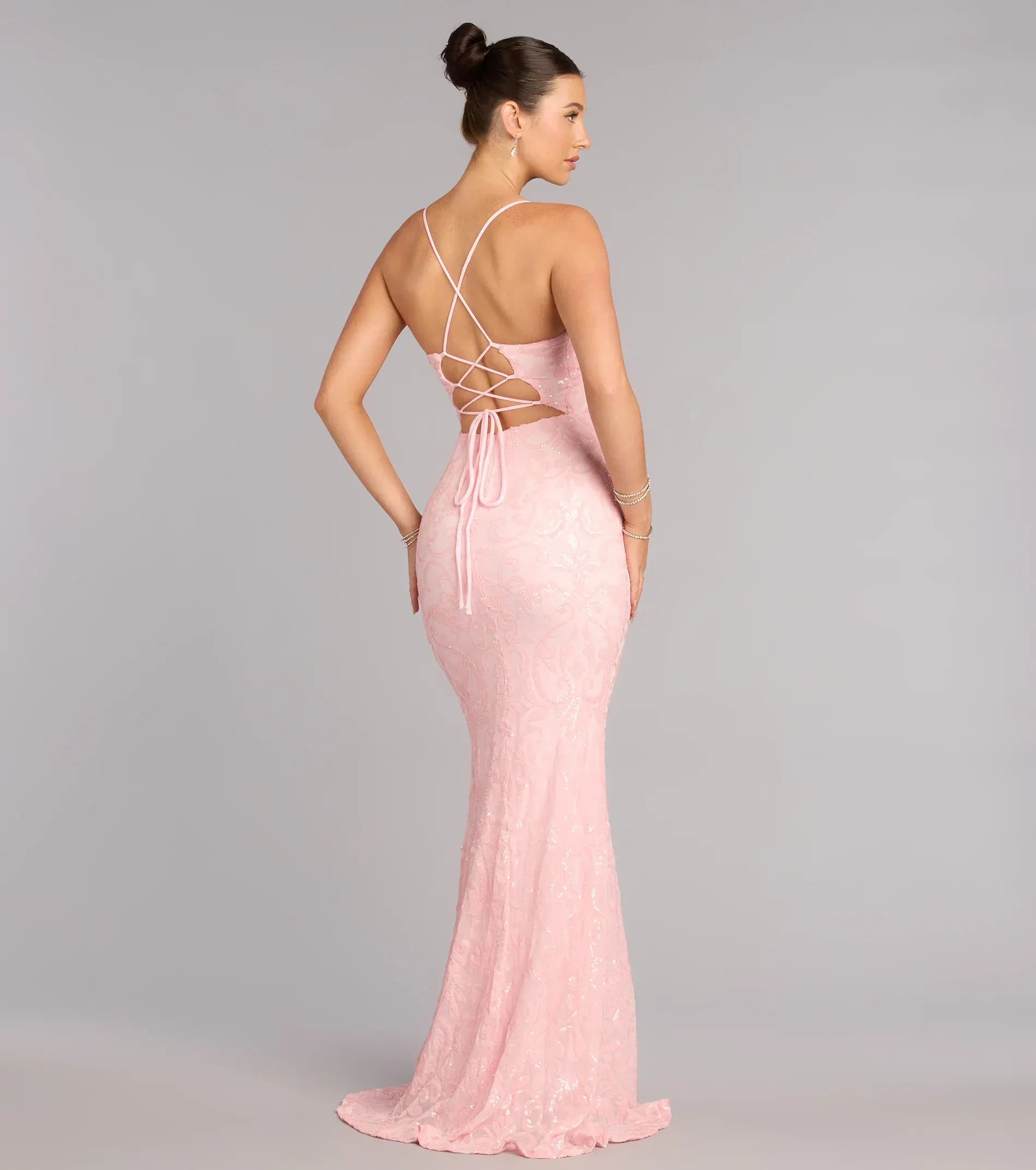 Mermaid Spaghetti Strap Lace Lace-Up Back Floor-Length Wedding Dress - Yihuiw by Yihuiw