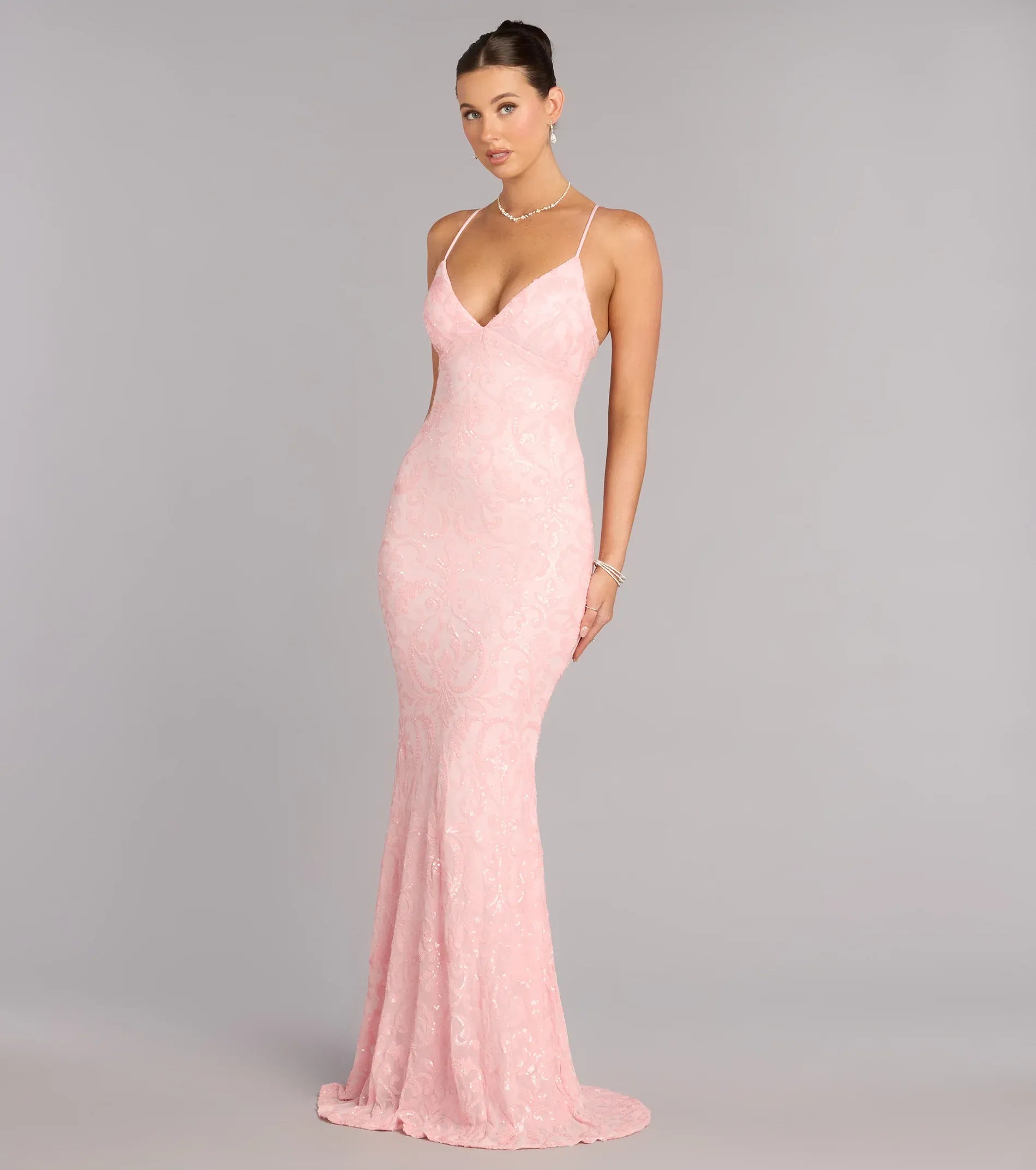 Mermaid Spaghetti Strap Lace Lace-Up Back Floor-Length Wedding Dress - Yihuiw by Yihuiw