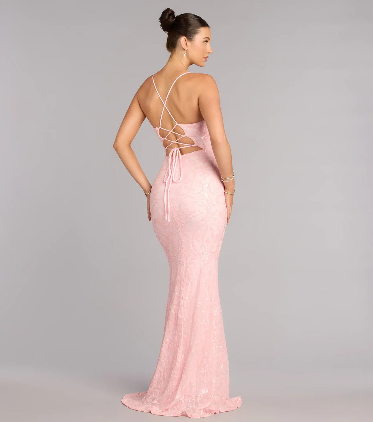 Mermaid V-Neck Lace Lace-Up Back Floor-Length Wedding Dress - Yihuiw by Yihuiw