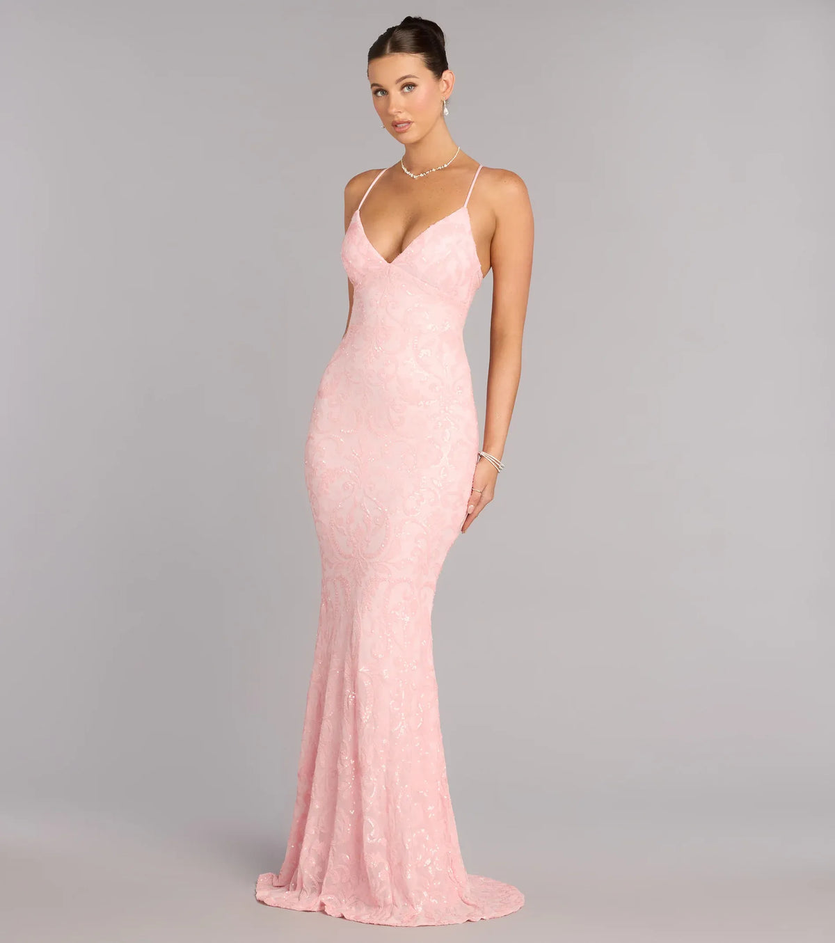 Mermaid V-Neck Lace Lace-Up Back Floor-Length Wedding Dress - Yihuiw by Yihuiw