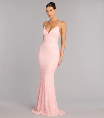 Mermaid V-Neck Lace Lace-Up Back Floor-Length Wedding Dress - Yihuiw by Yihuiw