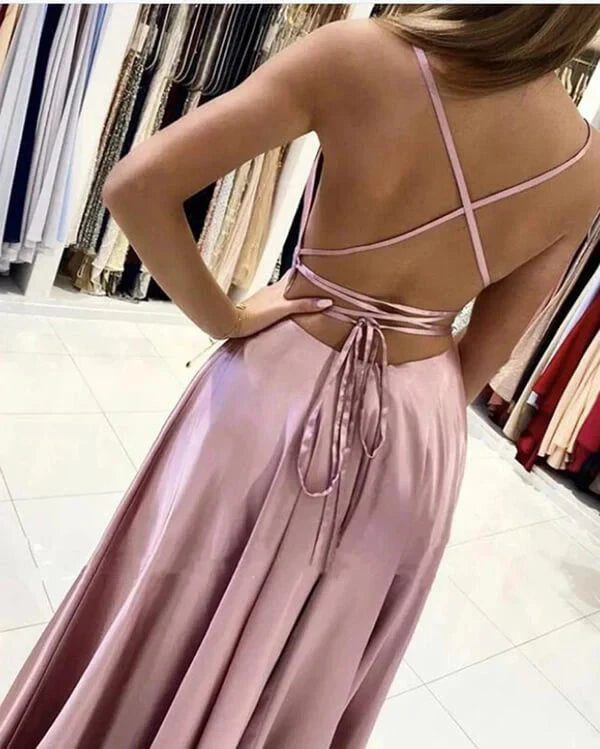 Blush A Line Silk Satin Scoop Spaghetti Straps Prom Dresses Party Dress simple gentle atmospheric and unique desi Bring summer colors to enhance whiteness by YiHuiw