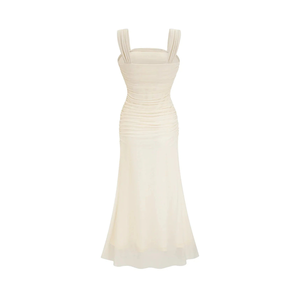 Ivory Ruched Square Neck Midi Dress Giulia off-white mesh pleated midi dress Evening Dress by YiHuiw