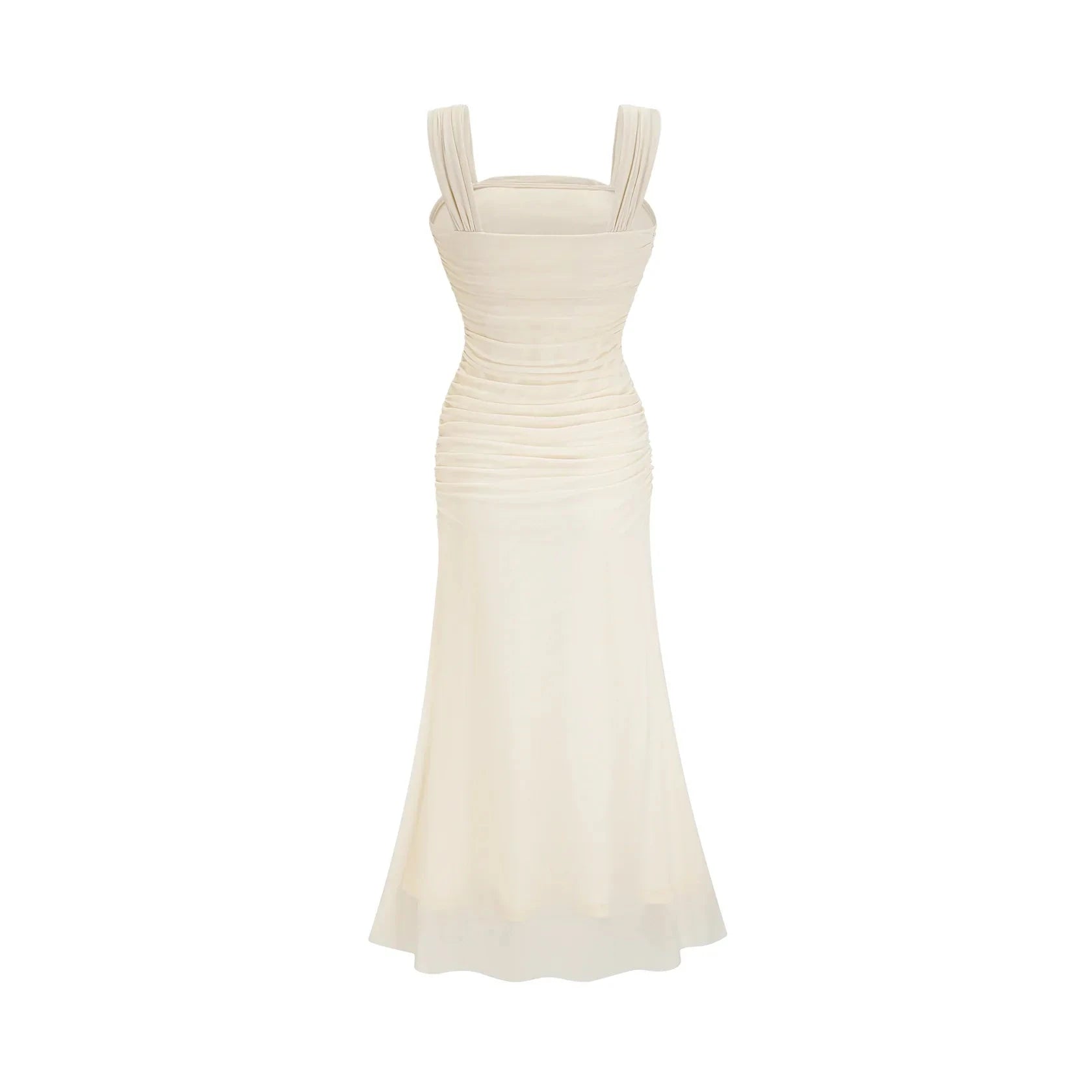 Ivory Ruched Square Neck Midi Dress Giulia off-white mesh pleated midi dress Evening Dress by YiHuiw