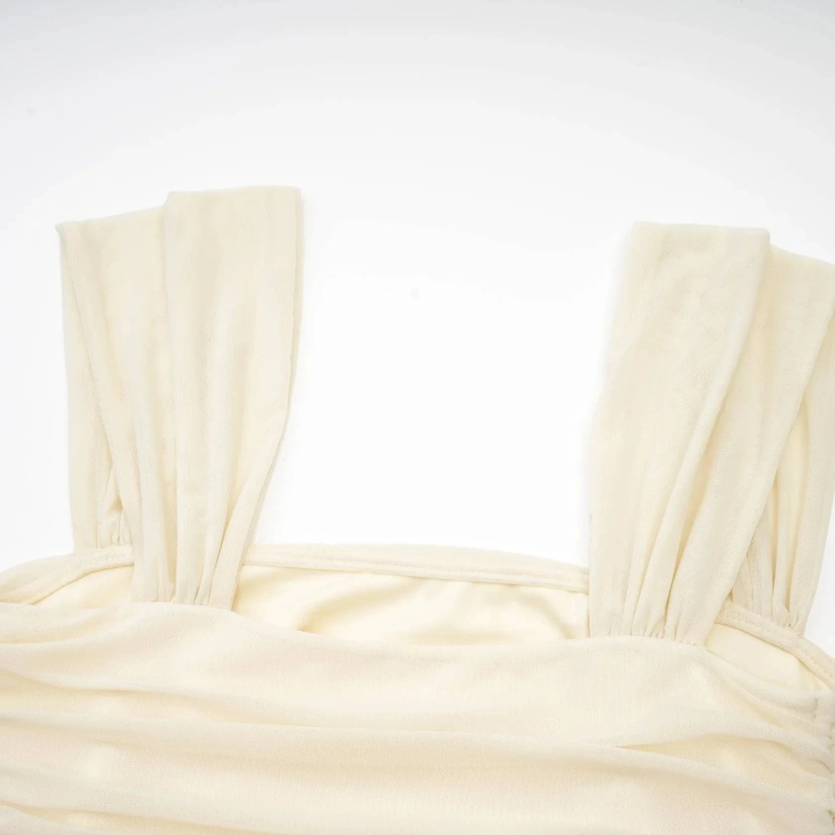 Ivory Ruched Square Neck Midi Dress Giulia off-white mesh pleated midi dress Evening Dress by YiHuiw
