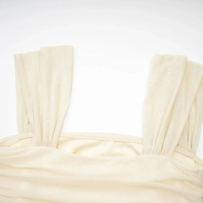 Ivory Ruched Square Neck Midi Dress Giulia off-white mesh pleated midi dress Evening Dress by YiHuiw