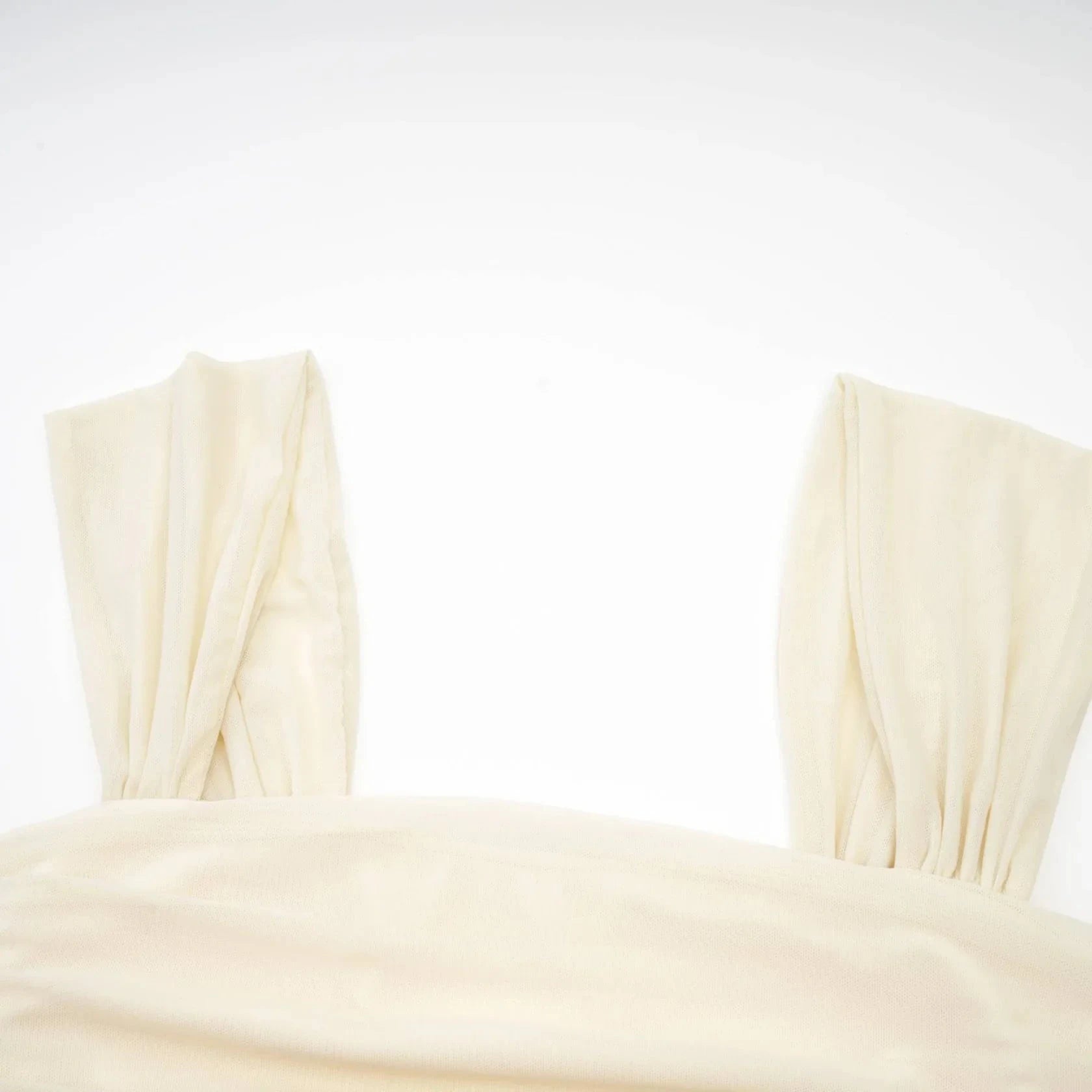 Ivory Ruched Square Neck Midi Dress Giulia off-white mesh pleated midi dress Evening Dress by YiHuiw