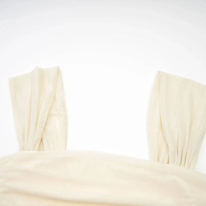 Ivory Ruched Square Neck Midi Dress Giulia off-white mesh pleated midi dress Evening Dress by YiHuiw