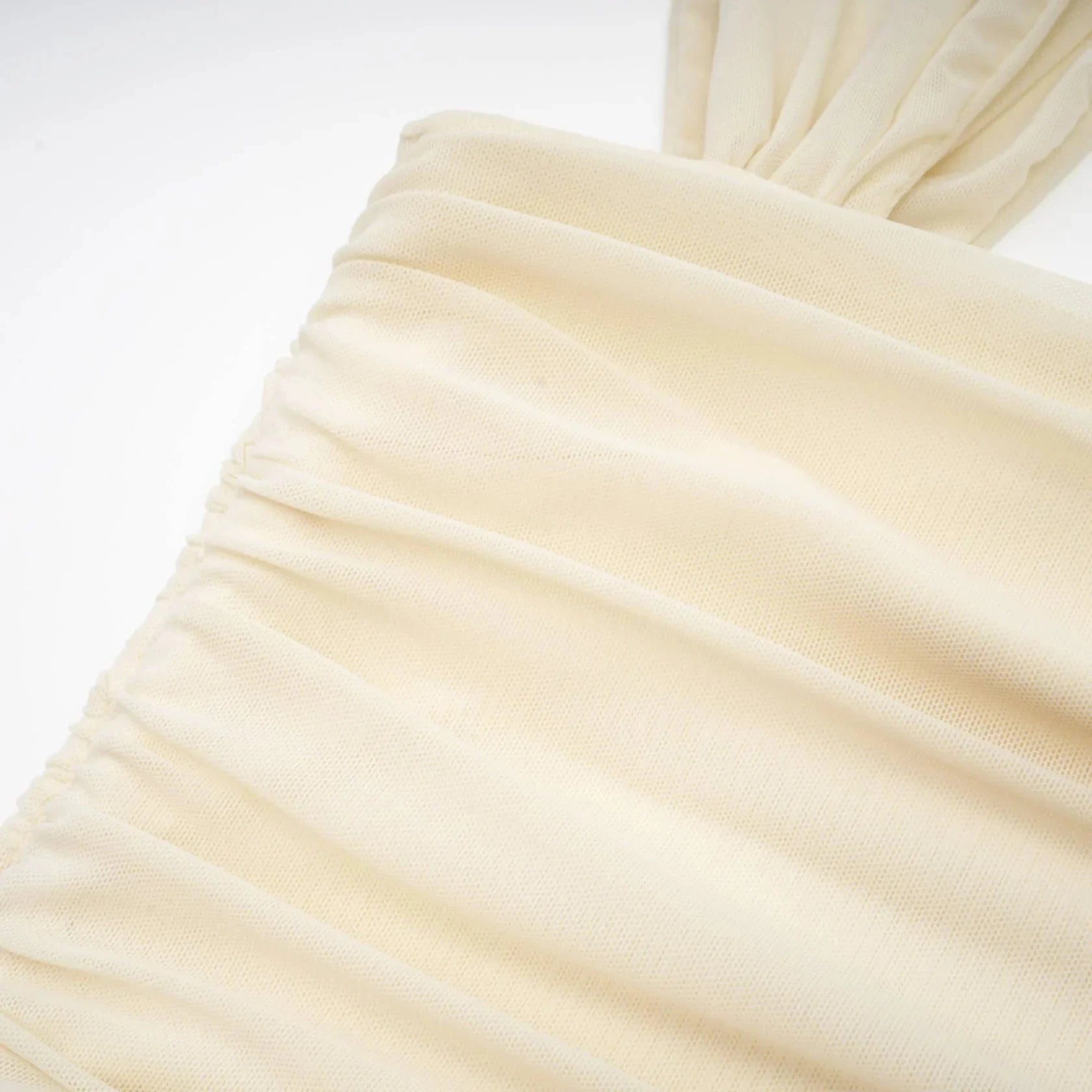 Ivory Ruched Square Neck Midi Dress Giulia off-white mesh pleated midi dress Evening Dress by YiHuiw