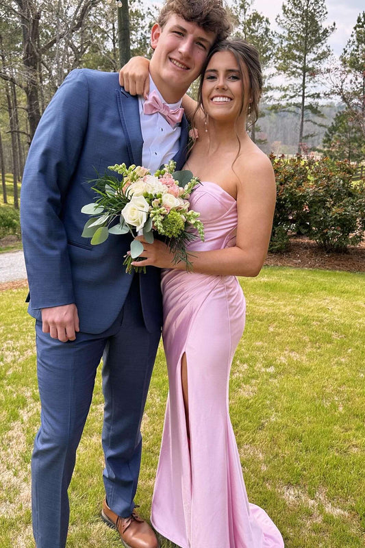 Blush Pink Strapless Satin Prom Dress with Corset Bodice & Mermaid Hem by JiMiss Dresses