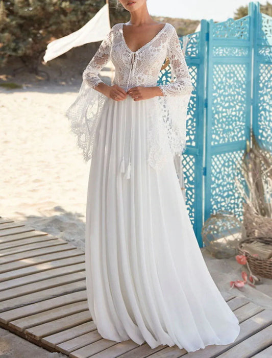 A-Line Open Back Floor-Length Wedding Dress - Yihuiw by Yihuiw