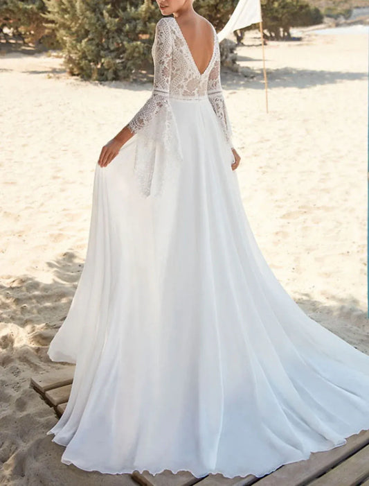 A-Line Open Back Floor-Length Wedding Dress - Yihuiw by Yihuiw