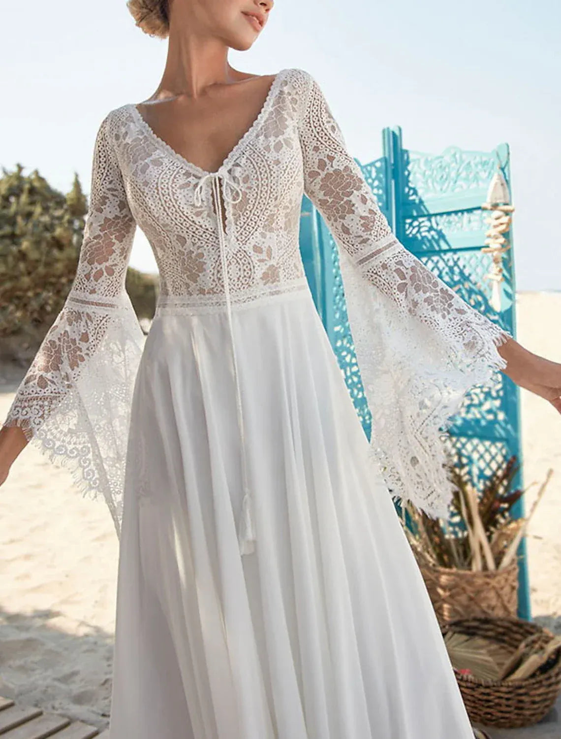 A-Line Open Back Floor-Length Wedding Dress - Yihuiw by Yihuiw