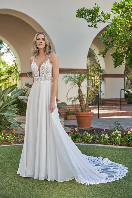 Spaghetti Strap Chiffon Open Back Wedding Dress - Yihuiw by Yihuiw