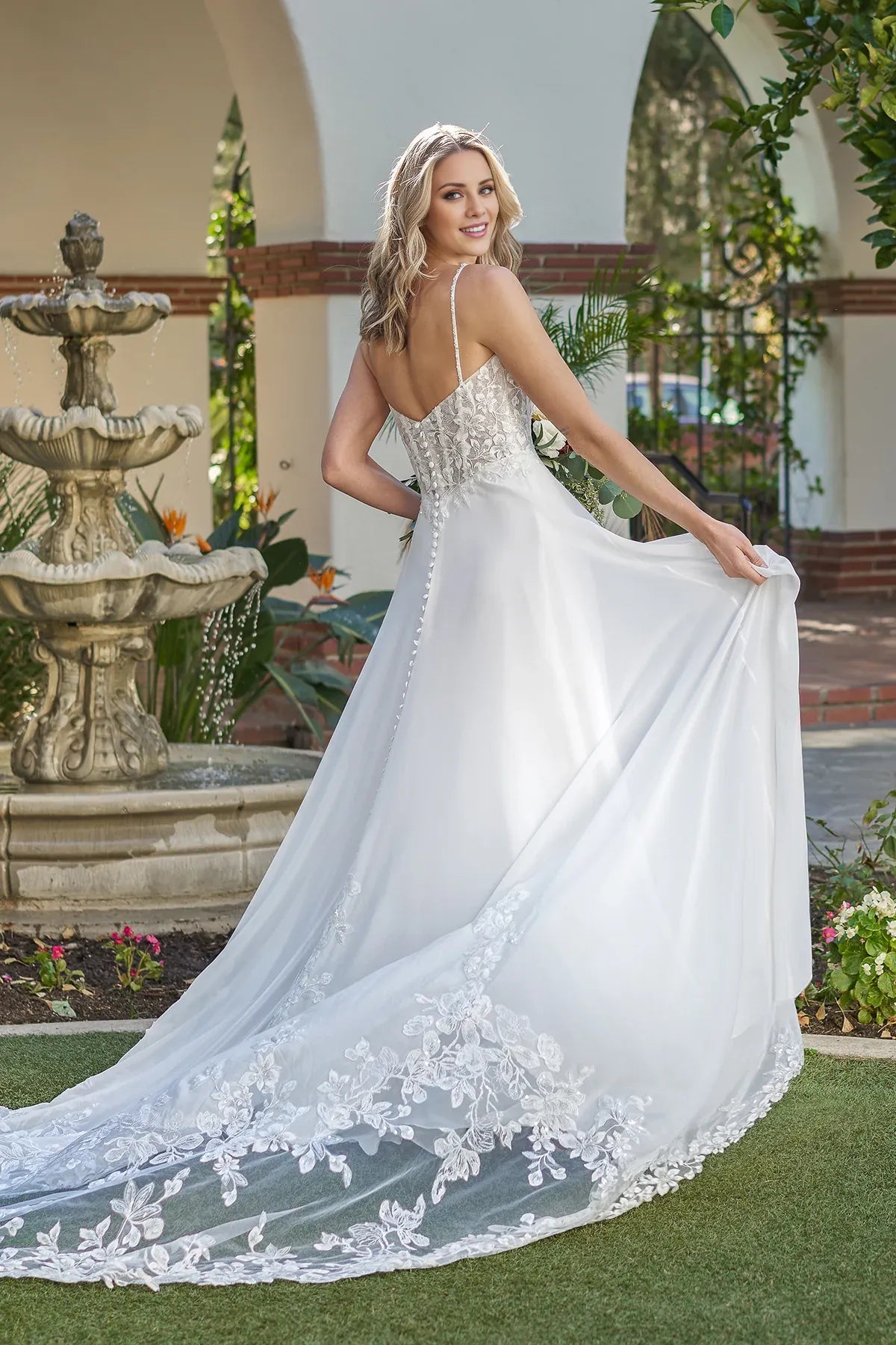 Spaghetti Strap Chiffon Open Back Wedding Dress - Yihuiw by Yihuiw