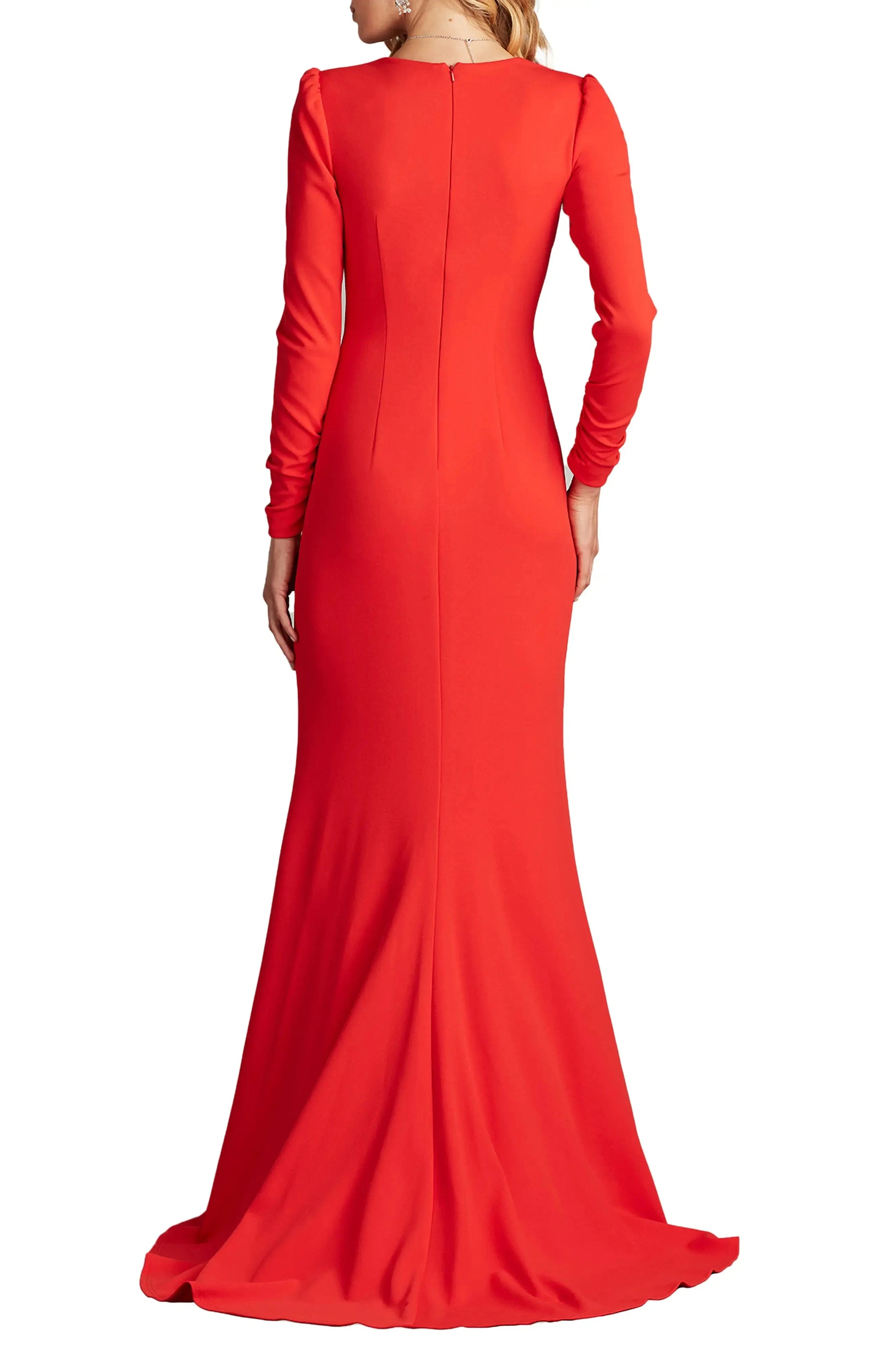 Bold Ruched Plunging V Neck Long Sleeve Zipper Back Floor Length Hot Sale Evening Dress by YiHuiw
