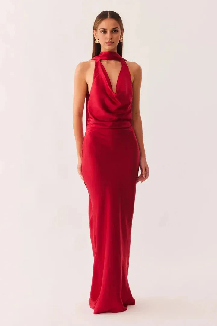 Bold Sheath Halter Deep V Sleeveless Open Back Floor Length Prom Dress by YiHuiw