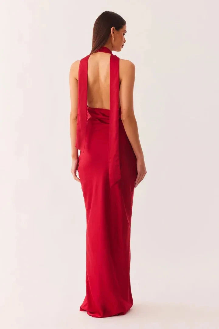 Bold Sheath Halter Deep V Sleeveless Open Back Floor Length Prom Dress by YiHuiw