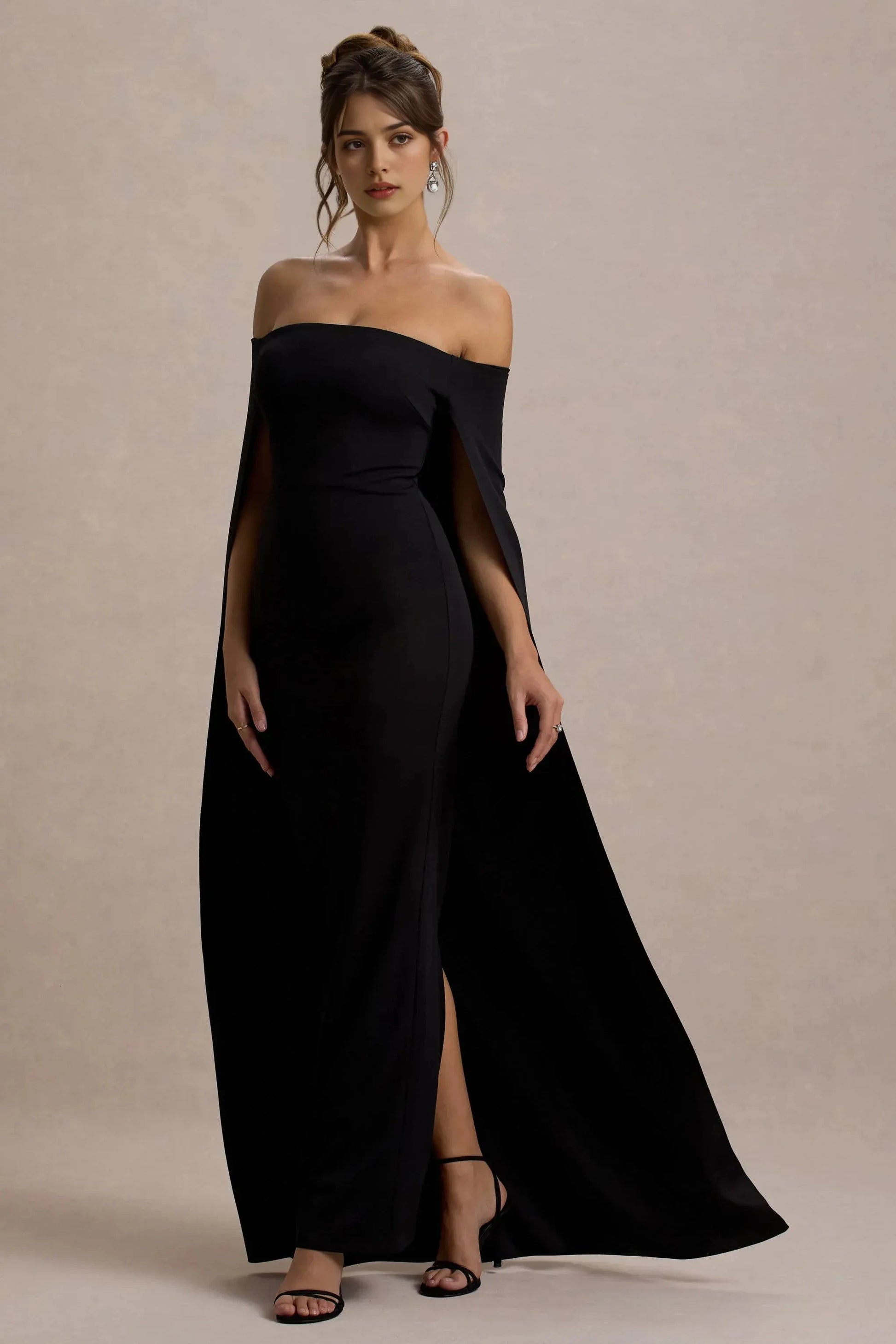 Bold Sheath Off Shoulder Cape Sleeve Open Back Floor Length For Ladies Evening Dress by YiHuiw