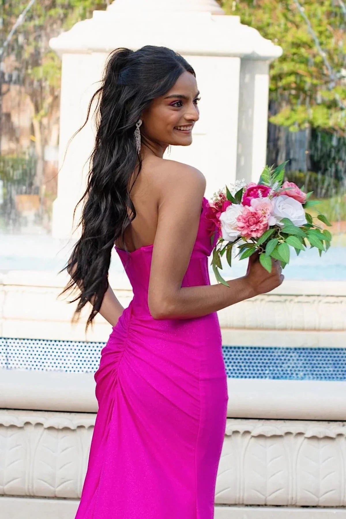 Bold Strapless Sweetheart Glitter Mermaid Prom Dress with Ruched Back & Train by JiMiss Dresses