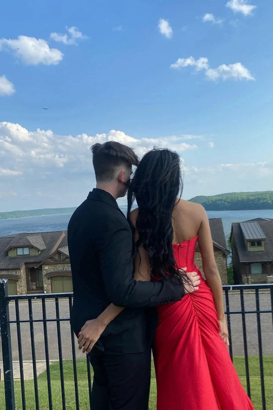 Bold Strapless Sweetheart Glitter Mermaid Prom Dress with Ruched Back & Train by JiMiss Dresses