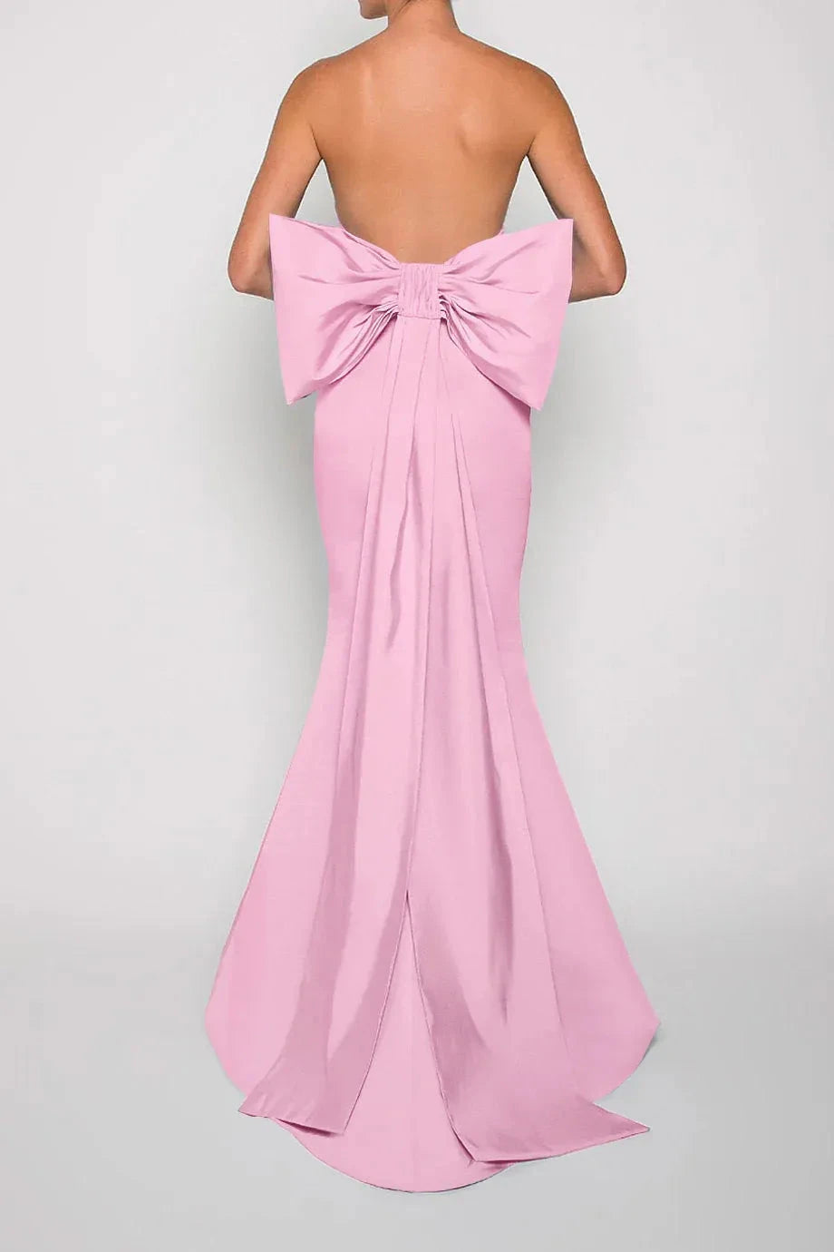 Bow Accented Mermaid Strapless Sleeveless Open Back Floor Length For Women Prom Dress by YiHuiw
