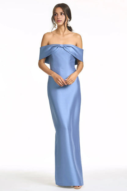 Bow Accented Sheath Off the Shoulder Sleeveless Zipper Back High Slit Floor Length For Women Evening Dress by YiHuiw
