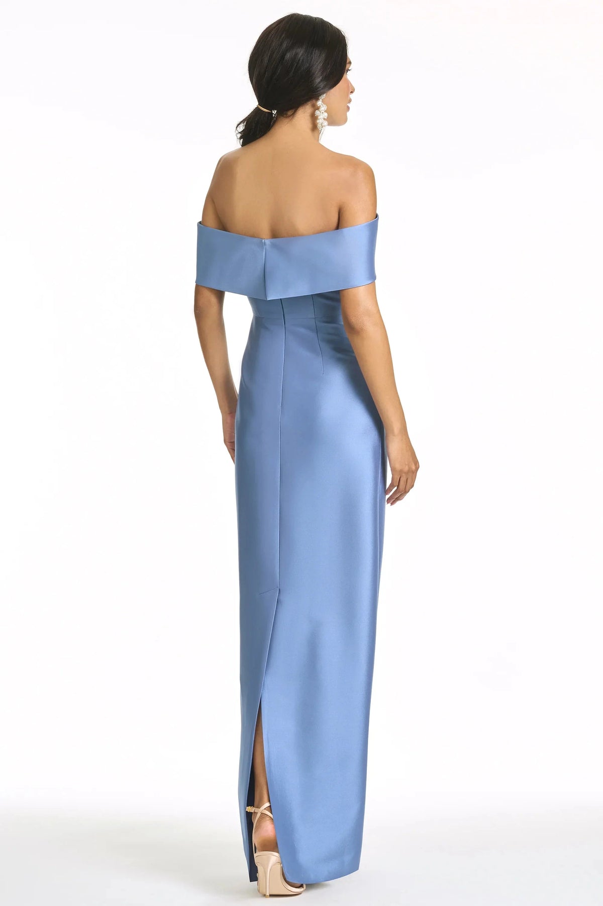 Bow Accented Sheath Off the Shoulder Sleeveless Zipper Back High Slit Floor Length For Women Evening Dress by YiHuiw