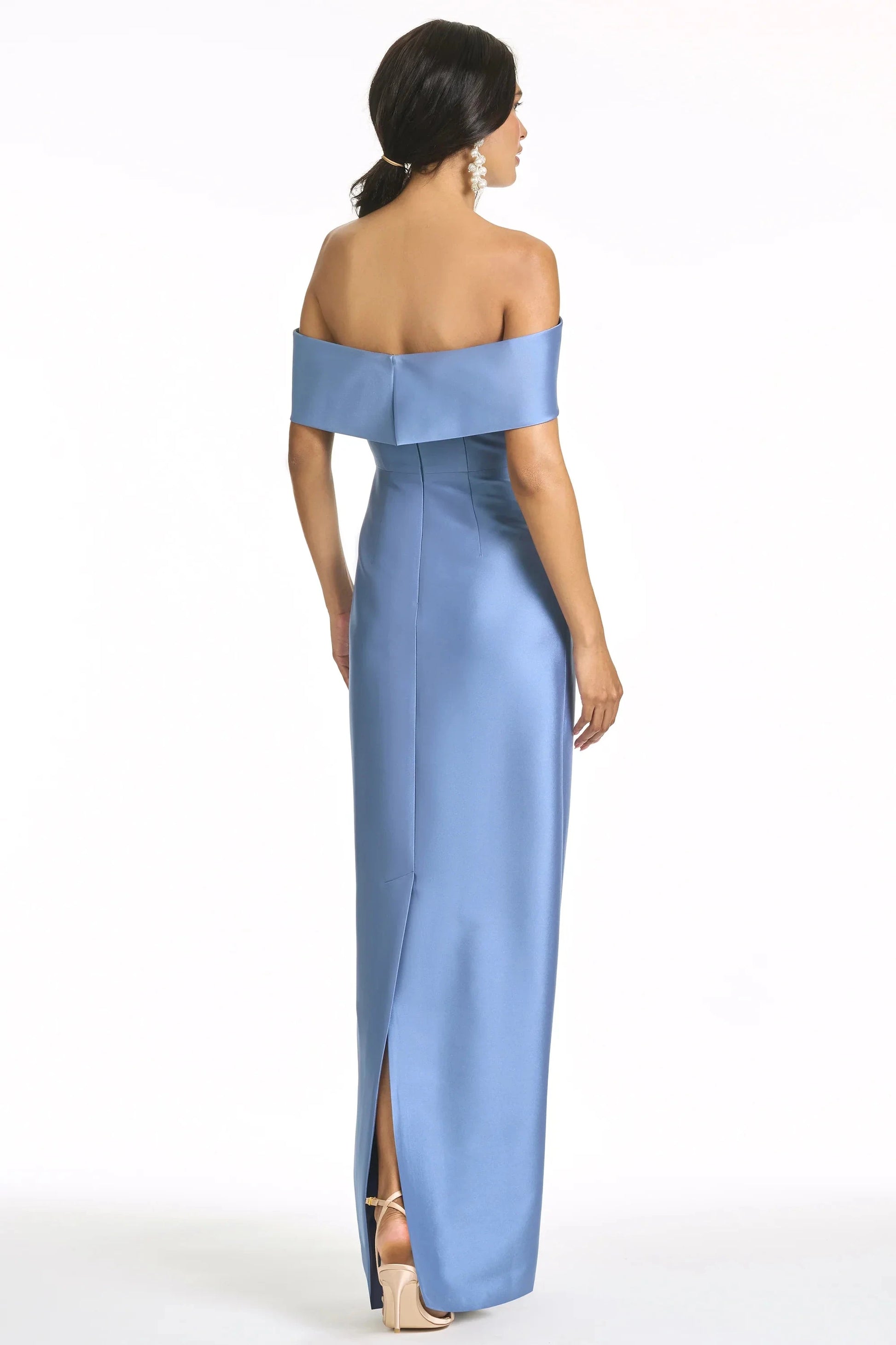 Bow Accented Sheath Off the Shoulder Sleeveless Zipper Back High Slit Floor Length For Women Evening Dress by YiHuiw