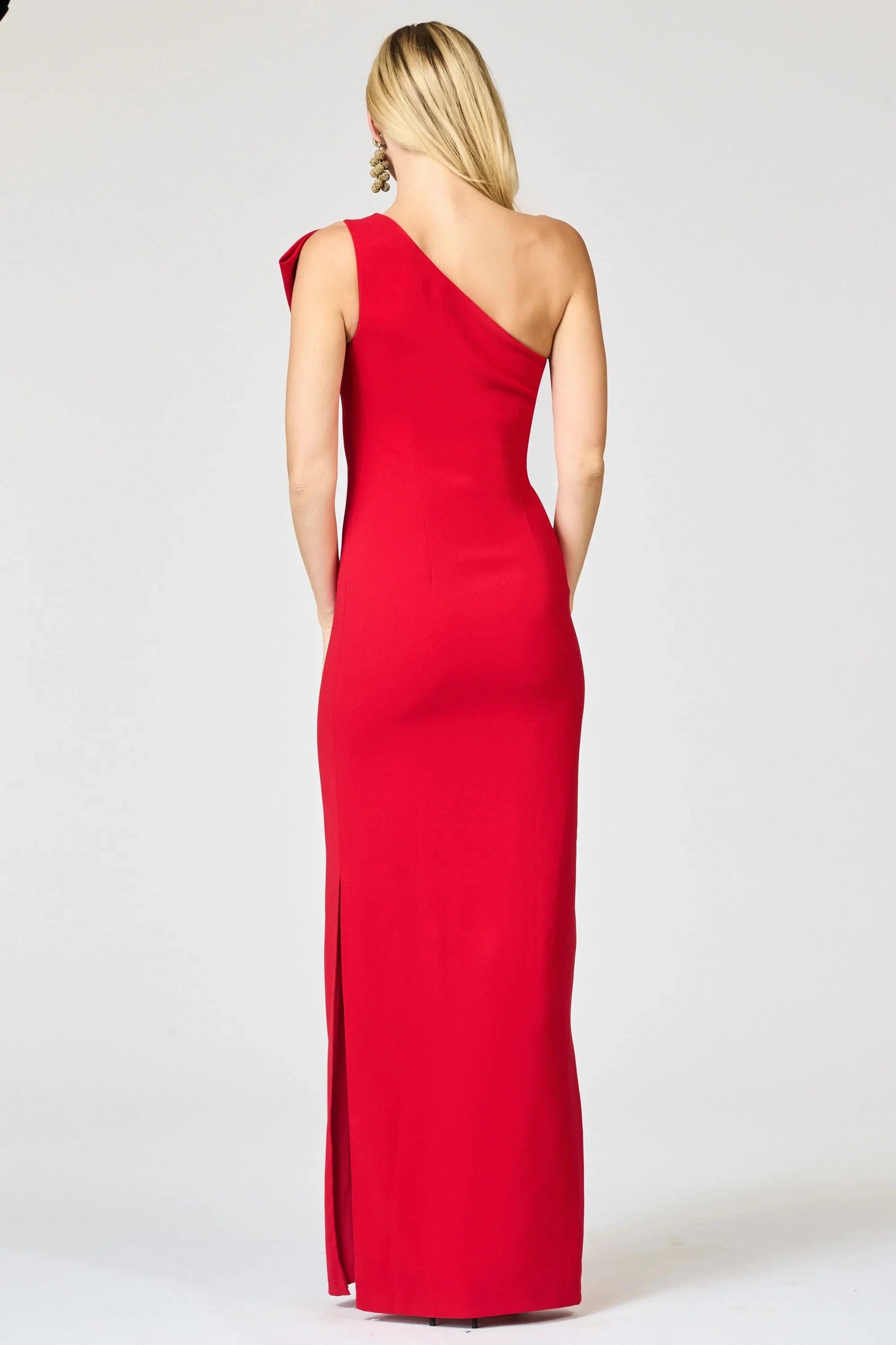 Bow Accented Sheath One Shoulder Sleeveless Zipper Back High Slit Floor Length For Ladies Evening Dress by YiHuiw