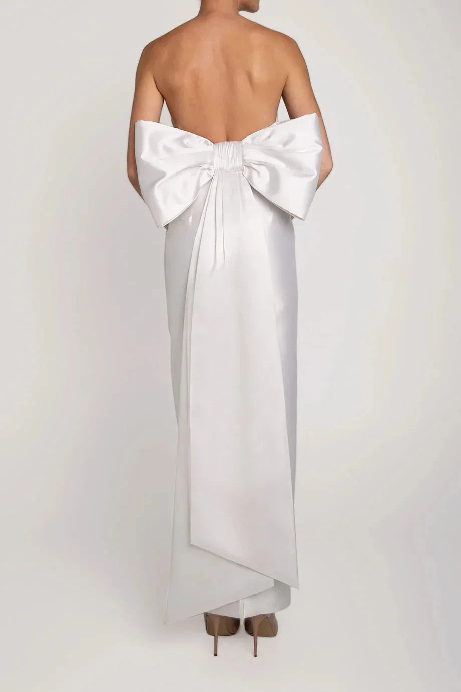 Bow Accented Sheath Strapless Sleeveless Open Back Floor Length For Sale Evening Dress by YiHuiw