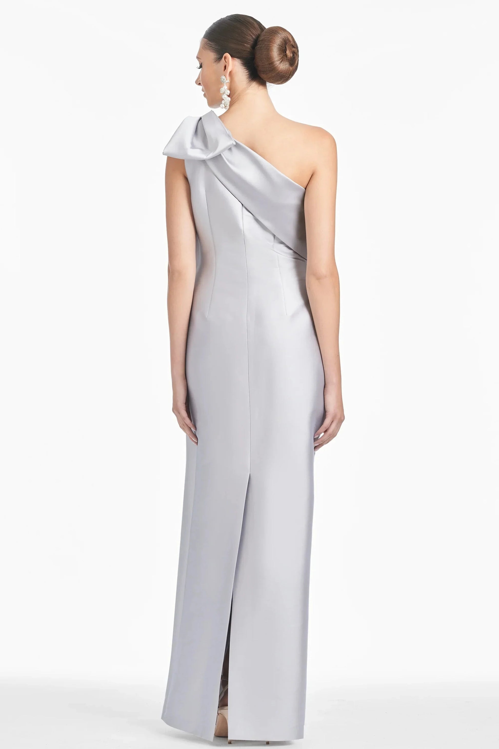 Bow Accented Trumpet One Shoulder Sleeveless Zipper Back High Slit Floor Length For Sale Evening Dress by YiHuiw