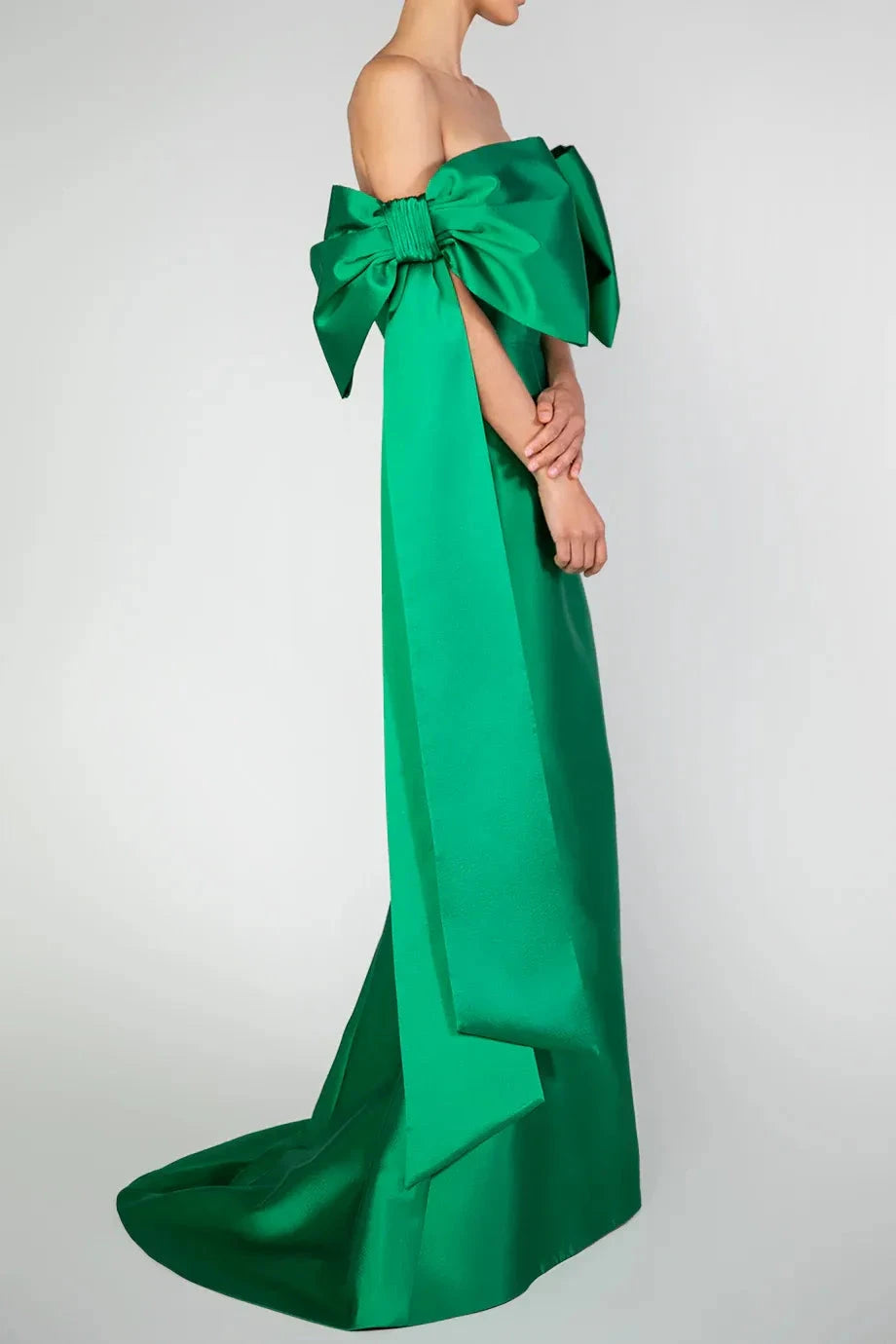 Bow Draped Mermaid Off the Shoulder Sleeveless Zipper Back Train Floor Length Hot Sale Evening Dress by YiHuiw