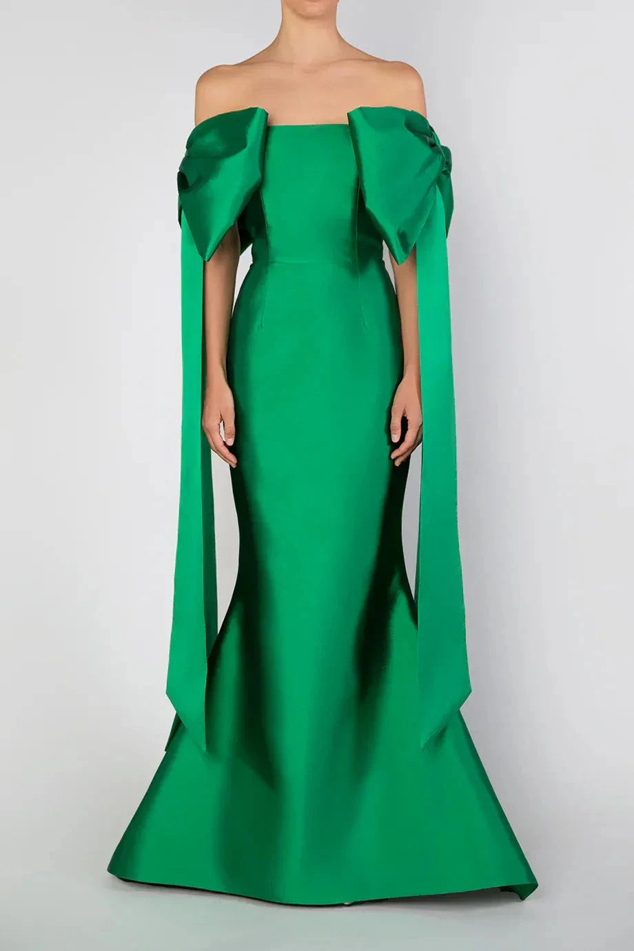 Bow Draped Mermaid Off the Shoulder Sleeveless Zipper Back Train Floor Length Hot Sale Evening Dress by YiHuiw