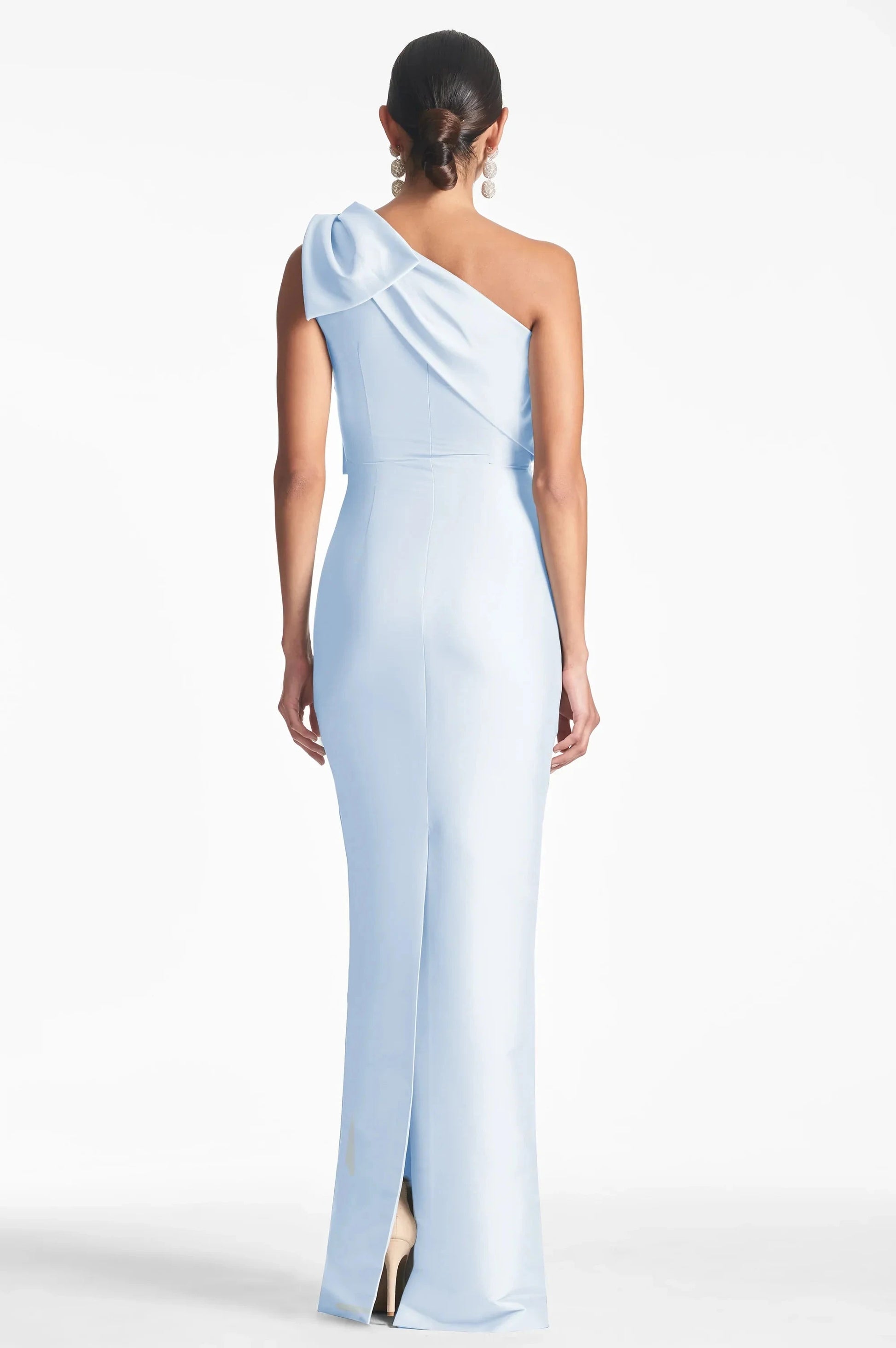 Bow Draped Trumpet One Shoulder Sleeveless Zipper Back Floor Length Female Evening Dress by YiHuiw